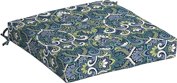 Arden Seat Cushion, 21 x 21, Rain-Proof, Fade Resistant, Cushion for Patio Dining, Adirondack, and Outdoor Chairs Sapphire Aurora Blue Damask by GreenHaven Gardens