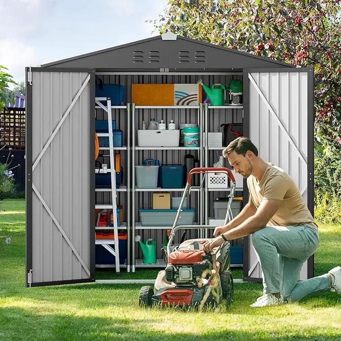 Gizoon Outdoor Storage Shed 6 x 4 FT, Galvanized Metal Garden Shed with Double Lockable Doors, Outdoor Storage Clearance for Backyard Patio Lawn-Dark Grey by GreenHaven Gardens