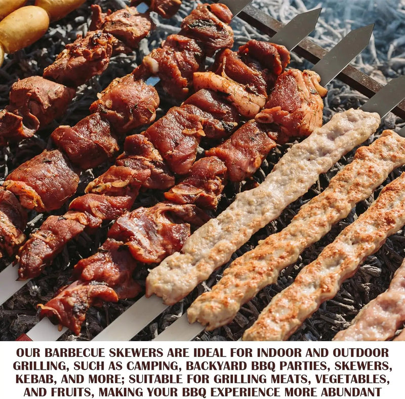 Zhehao 16 Pcs Heavy Duty Kabob Skewers 1 Inch Wide 2 mm Thin Kabob BBQ Stainless Steel Metal Skewers for Grilling with Wooden Handles, Silver(23 Inch Long) by GreenHaven Gardens