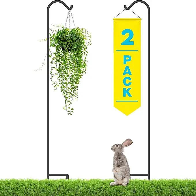 Gray Bunny 92" Shepherds Hooks for Outdoor 2 Pack, Thick Bird Feeder Pole, Hanging Plant Stand, Shepherds Hook for Bird Feeder, Non-Hollow, Non-Adjustable, Extra Long Base Prongs by GreenHaven Gardens