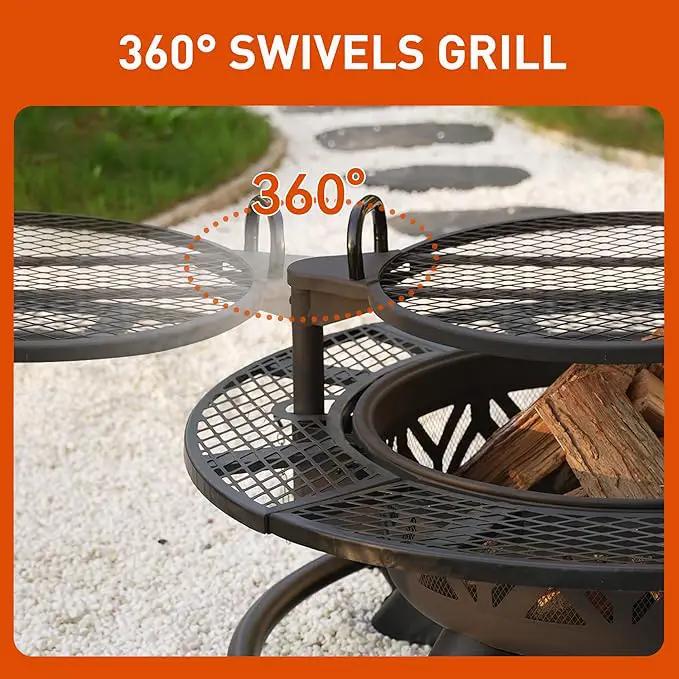Red Mountain Valley 47" Outdoor Fire Pit with Adjustable Grill, 2-in-1 Metal Outdoor Fireplaces, Large Patio Wood Burning Fire Pits for Outside, Ideal for Backyard, Patio, Party by GreenHaven Gardens