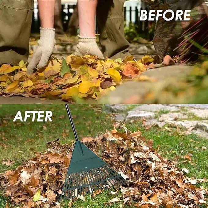 ORIENTOOLS Garden, Adjustable Lightweight Steel Poly Shrub Rake, Plastic Head, 22 Tines, 42 to 60 inches (Black Handle) by GreenHaven Gardens