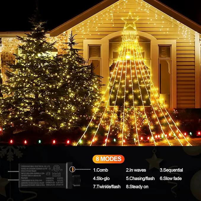JXLEDAYY Christmas Lights Outdoor Decorations 344 LED Star Lights - Easy to Install Waterproof Fairy String, 8 Modes Xmas Tree for House Garden Party Wedding Holiday-Warm White by GreenHaven Gardens