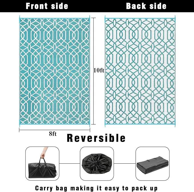HEBE Outdoor Rug Waterproof 8x10, Reversible Plastic Straw Rug RV Camping Rug, Indoor Outdoor Patio Mat Clearance, Outside Carpet for Porch,Deck,Camper,Balcony,Backyard,Picnic by GreenHaven Gardens