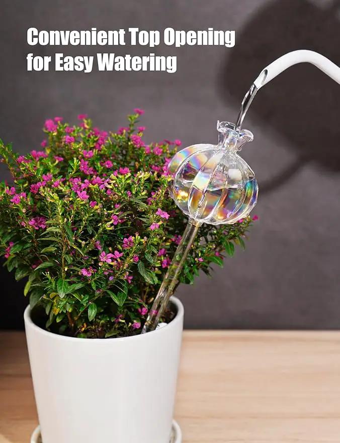 NiHome Cactus-Shaped Glass Plant Self-Watering Globes 6-Pack, Glass Waterer Stakes for Potted Plants, Automatic Mini Irrigation System, Adorable Gardening Tool (Iridescent, 3 Large + 3 Medium) by GreenHaven Gardens