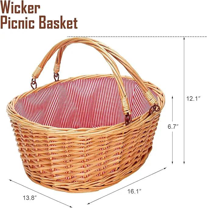 Wicker Picnic Basket with Double Folding Handles, Natural Large Willow Hamper Empty Basket Cheap Easter Eggs Candy Storage Wine Basket for Toy, Flower, Wedding（Red 16inch） by GreenHaven Gardens