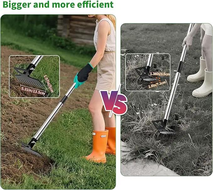 Weeding Puller Tool with Long Handle, 11 Tooth Manual Weed Rake Weeder Remover Tool Gardening with Gloves, Dandelion Gardenia Uprooting Tool for Yard, Lawn, Patio and Garden by GreenHaven Gardens