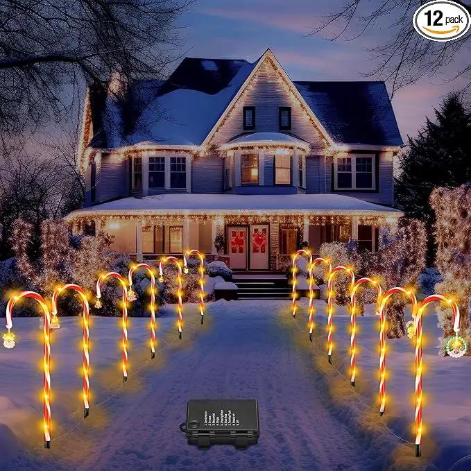 12 Pcs Christmas Candy Cane Lights Outdoor Christmas Decorations Battery Operated Candy Cane Pathway Markers Light 84 LED Candy Cane Stake Waterproof with 8 Modes for Yard Garden Lawn Tree Decor by GreenHaven Gardens