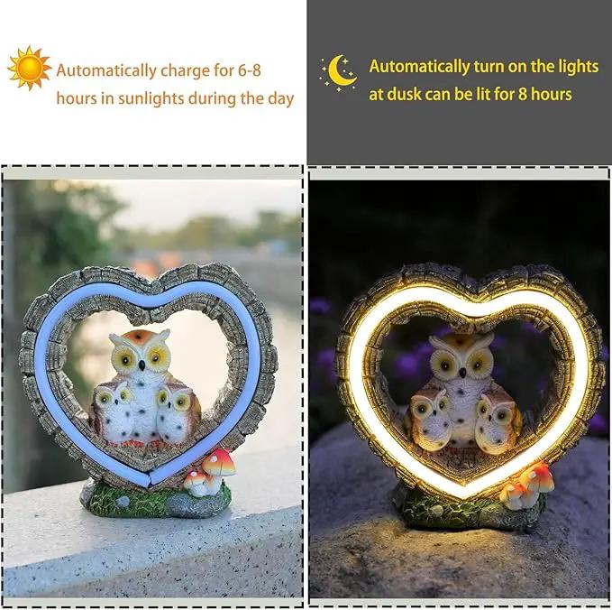 Solar Owl Garden Statue, Outdoor Waterproof Handmade Resin Statue,Garden Sculpture with Solar LED Lights, Warm Owl Statue Decoration, Suitable for Roads, Yards, lawns (Warm Owl Family) by GreenHaven Gardens