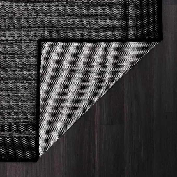 CAMILSON Indoor Outdoor Rug, 6x9 Bordered Dark Grey Black Modern Area Rugs for Indoor and Outdoor Patios, Kitchen and Hallway Mats, Washable Porch Deck Outside Carpet (Bordered Black, 6 x 9) by GreenHaven Gardens