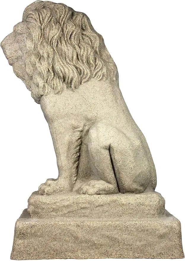 EMSCO Group Guardian Lion Statue – Natural Sandstone Appearance – Made of Resin – Lightweight – 28” Height by GreenHaven Gardens