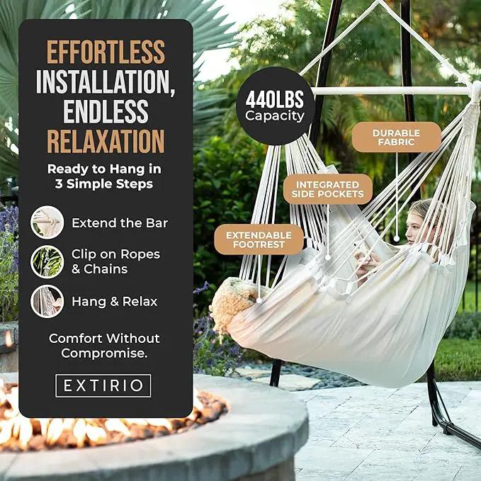 Hanging Hammock Chair Swing – Hanging Chair Outdoor & Indoor - Hammock Swing Chair – Quick & Easy Setup with Hardware Kit – Durable & Spacious Full Body Support – Holds 440 Lbs by GreenHaven Gardens