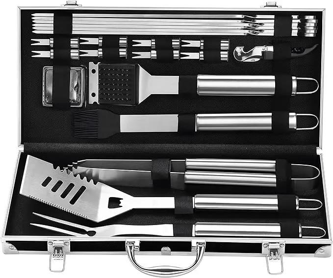 Grilljoy BBQ Accessories Grill Tools Set - 22PCS Stainless Steel Barbecue Grill Accessories for Outdoor Grill with Black Aluminum Case - Grilling Gifts for Men Dad -Grill Tools Kit by GreenHaven Gardens