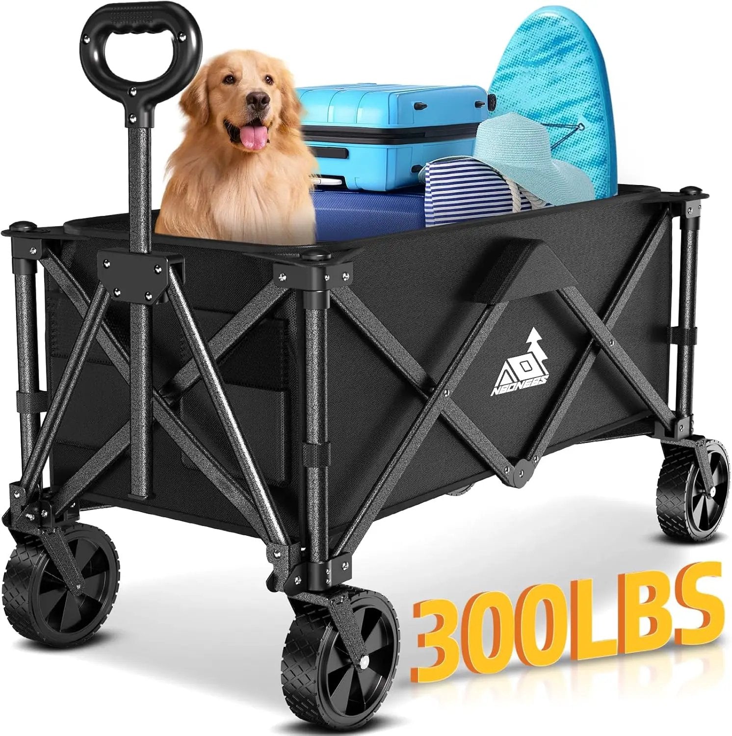 Collapsible Wagon Carts with Large Capacity, Foldable Grocery Cart with Side Pockets for Outdoor,Utility Beach Wagons Heavy Duty,300lb Load-Bearing for Camping, Garden, Sports, Shopping-Black by GreenHaven Gardens