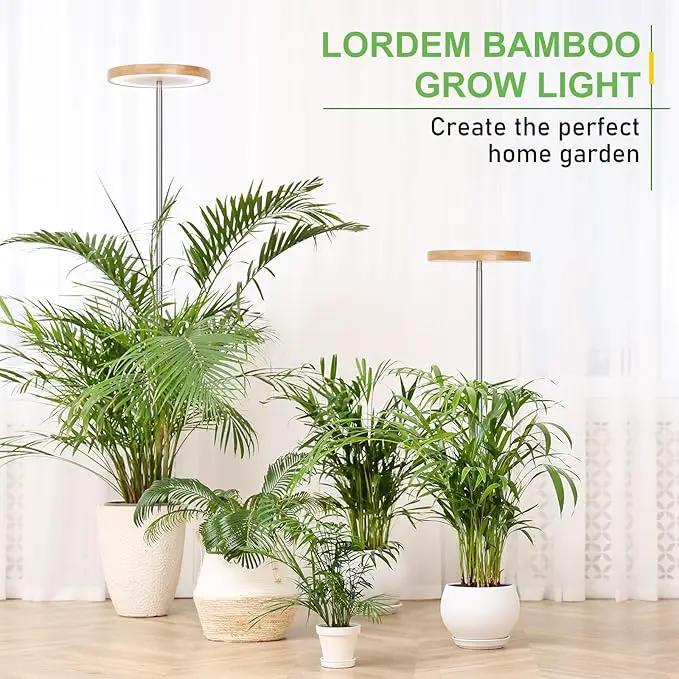LORDEM Bamboo Grow Light for Indoor Plants, Full Spectrum LED Plant Grow Light, Height Adjustable Growing Lamp with Auto Timer 4H/8H/12H, 4 Dimmable Levels, Ideal for Large Tall Plants, 2 Pack by GreenHaven Gardens
