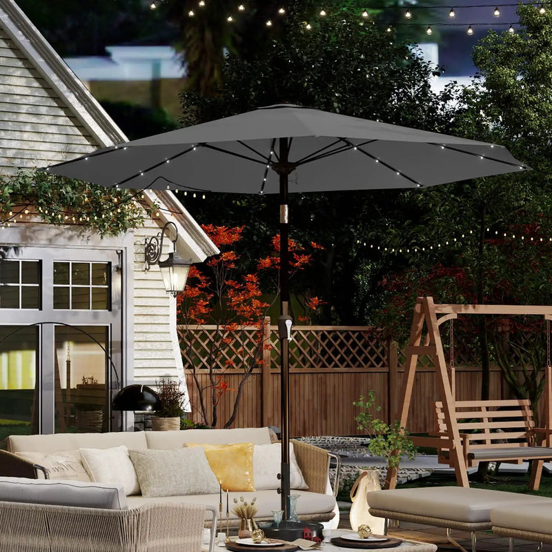 10FT Solar Umbrella 32 LED Lighted Patio Umbrella Table Market Umbrella w/Tilt and Crank, UV-Resistant Outdoor Umbrella for Pool, Garden, Deck, Gray by GreenHaven Gardens