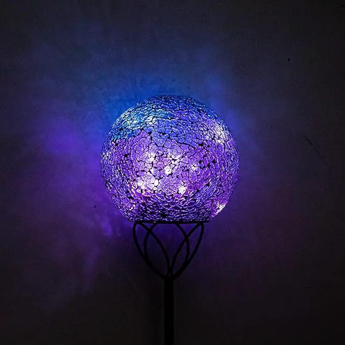 VCUTEKA Solar Lights Outdoor Garden Decor Mosaic Solar Garden Lights Waterproof Glass Ball LED Pathway Stake Light for Landscape Lawn Patio Yard Decoration Purple 6 inch by GreenHaven Gardens