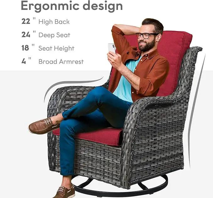 Outdoor Swivel Rcoker Wicker Chairs - Swivel Patio Chairs Set of 2 Patio Furniture Sets with Covered Cushion for Porch Deck Balcony Backyard, Red by GreenHaven Gardens
