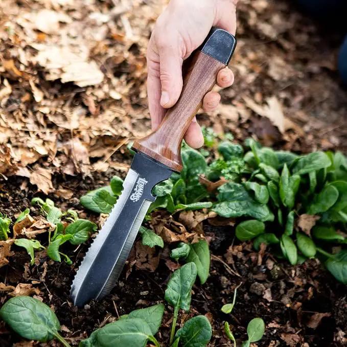 Lehman's Hori Hori Garden Knife, Durable Double Edge, Hardened Steel with Wooden Handle, Hand Weeding and Digging Tool with Sheath by GreenHaven Gardens