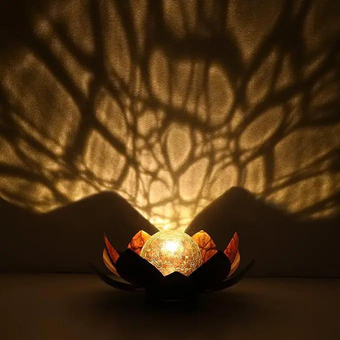 Outdoor Solar Lights, Garden Decor, Crackle Glass Globe, Waterproof Metal Lotus Flower Light for Patio, Lawn, Walkway, Tabletop, Ground by GreenHaven Gardens