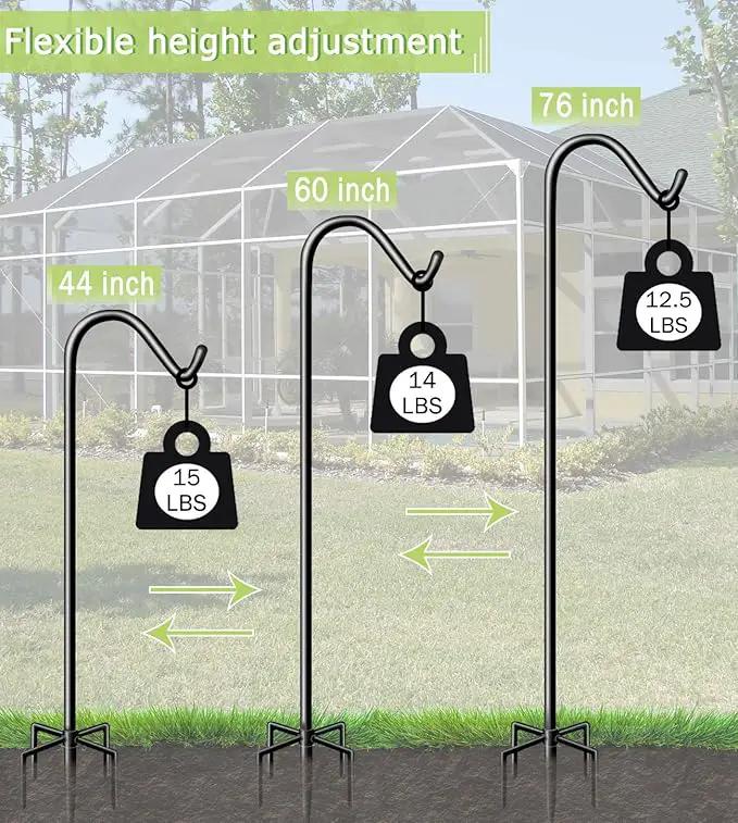 Garbuildman 76 Inch Tall Shepherd Hooks with 5-Forked Base, Adjustable Heavy Duty Bird Feeder Pole Stand Hanger for Outdoor, Shiny Black, 2 Pack by GreenHaven Gardens