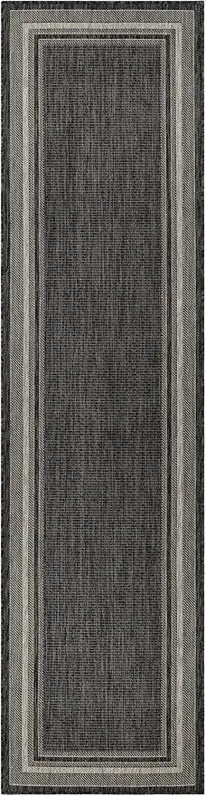 Unique Loom Outdoor Border Collection Area Rug - Soft Border (2' 7" x 10' Runner, Black/ Ivory) by GreenHaven Gardens