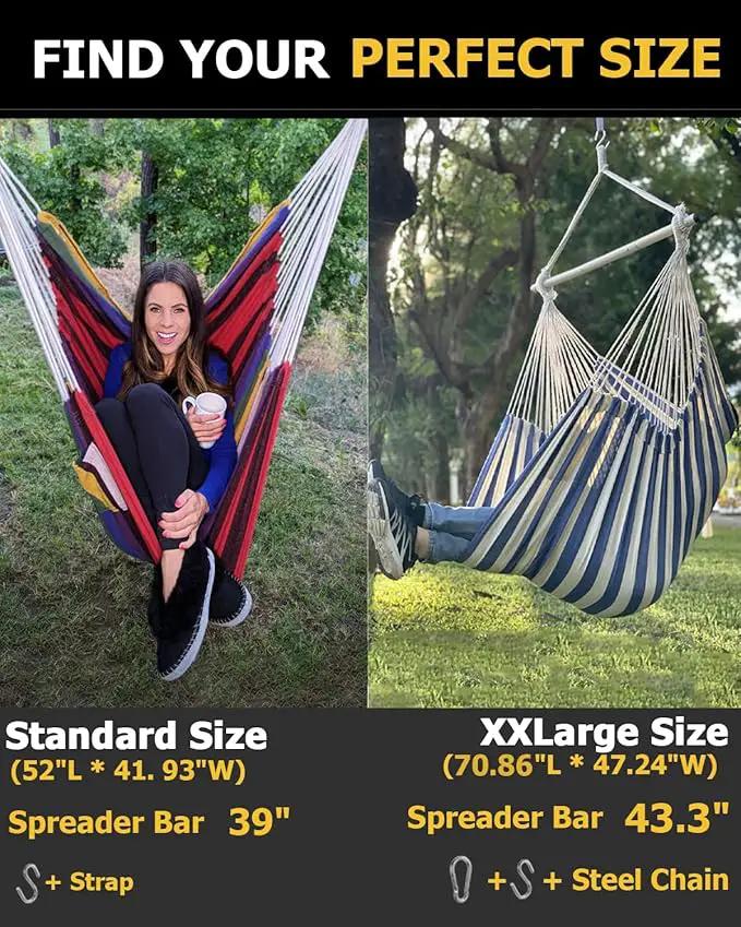 ADVOKAIR Hammock Chair Hanging Chair Rope Swing XXL - Max 500lbs, 70in Large Hammock Swing Chair -Portable Steel Spreader Bar with Anti-Slip Rings-Roomy & Strong by GreenHaven Gardens