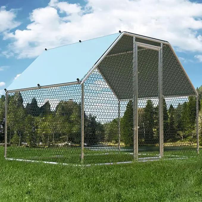 1.26’’ Large Metal Chicken Coop Walk in, Chicken Pen for Chickens, Outdoor Chicken Runs Coops Dog Kennel, Flat Roofed Chicken Runs for Yard with Anti-Ultraviolet Cover (9.2’L x6.2’W x6.4’H) by GreenHaven Gardens