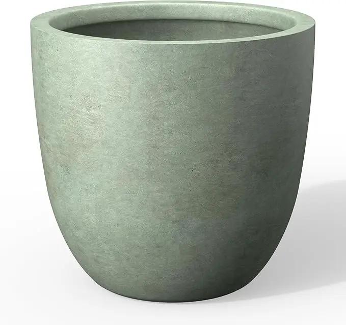 Kante 18 Inch Dia Round Concrete Planter, Indoor Outdoor Large Plant Pot with Drainage Hole and Rubber Plug for Home Patio Garden, Mint Green by GreenHaven Gardens