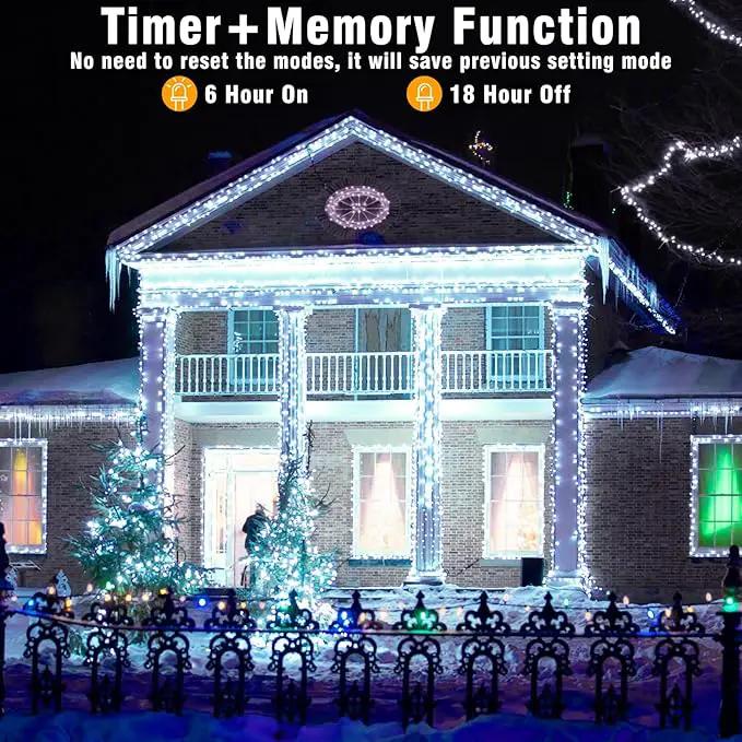 33ft 100 LED Christmas Lights Outdoor - 8 Modes Christmas String Lights Clear Wire with Time Memory, Waterproof Plug in Fairy String Lights for Indoor Outdoor Home Party Garden Decoration, Cool White by GreenHaven Gardens