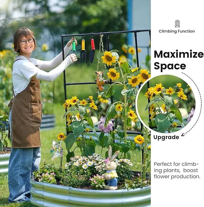 KING BIRD Raised Garden Bed with Wall Trellis Galvanized Planter Garden Box Outdoor for Gardening, Climbing Vegetables, Flowers 3.94x2.95x0.98 Ft, Silver by GreenHaven Gardens