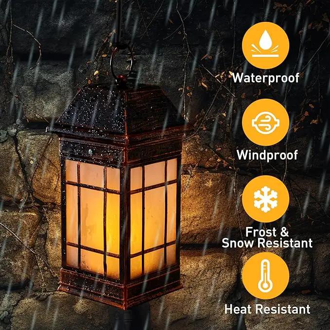 14" Solar Lantern Outdoor Waterproof, Glass Flickering Flame Solar Lanterns, Hanging Metal Lantern Decorative for Patio Front Porch Garden Backyard Tabletop Mothers Day Gifts Mom by GreenHaven Gardens