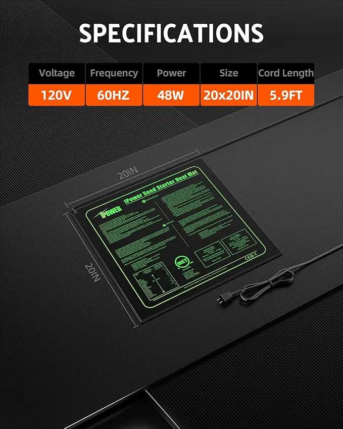 iPower 20" x 20" Waterproof Durable Seedling Heat Mat Warm Hydroponic Plant for Indoor Gardening Germination Starting by GreenHaven Gardens