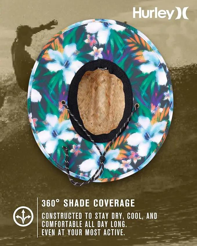Hurley Men's Straw Hat - Wide Brim Channel Island Lifeguard Hat - Stylish Sun Hats for Men with Chin Strap by GreenHaven Gardens