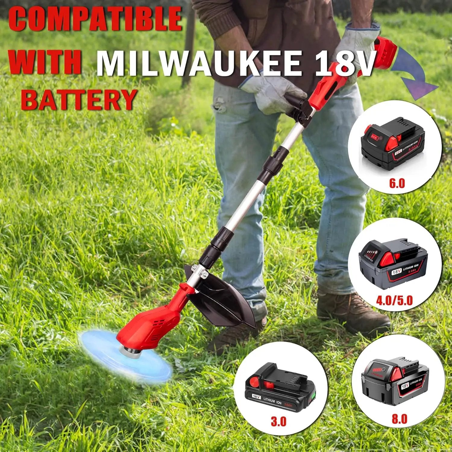 Cordless String Trimmer Compatible with Milwaukee 18V Batteries,Folding 3 in 1 Electric Weed Wacker with Brushless Motor,8 INCH Electric Weed Wacker/Edger Trimmer for Lawn,Garden,Yard(Tool Only) by GreenHaven Gardens