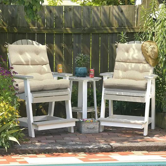 LVTXIII Outdoor Seat and Back Chair Cushion Patio Tufted High Back Cushion with Ties, Seasonal Replacement Rocking Chair Cushion for Home Office Garden Use, 44” L x 22” W, Set of 2, Stripe Beige by GreenHaven Gardens