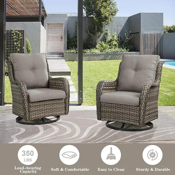 Wicker Patio Furniture Sets - 8 Piece Outdoor Rattan Furniture Conversation Sets with 4 Swivel Rocker Chairs, Rattan Sofa, Wicker Ottomans and Coffee Table, Mixed Grey/Grey by GreenHaven Gardens
