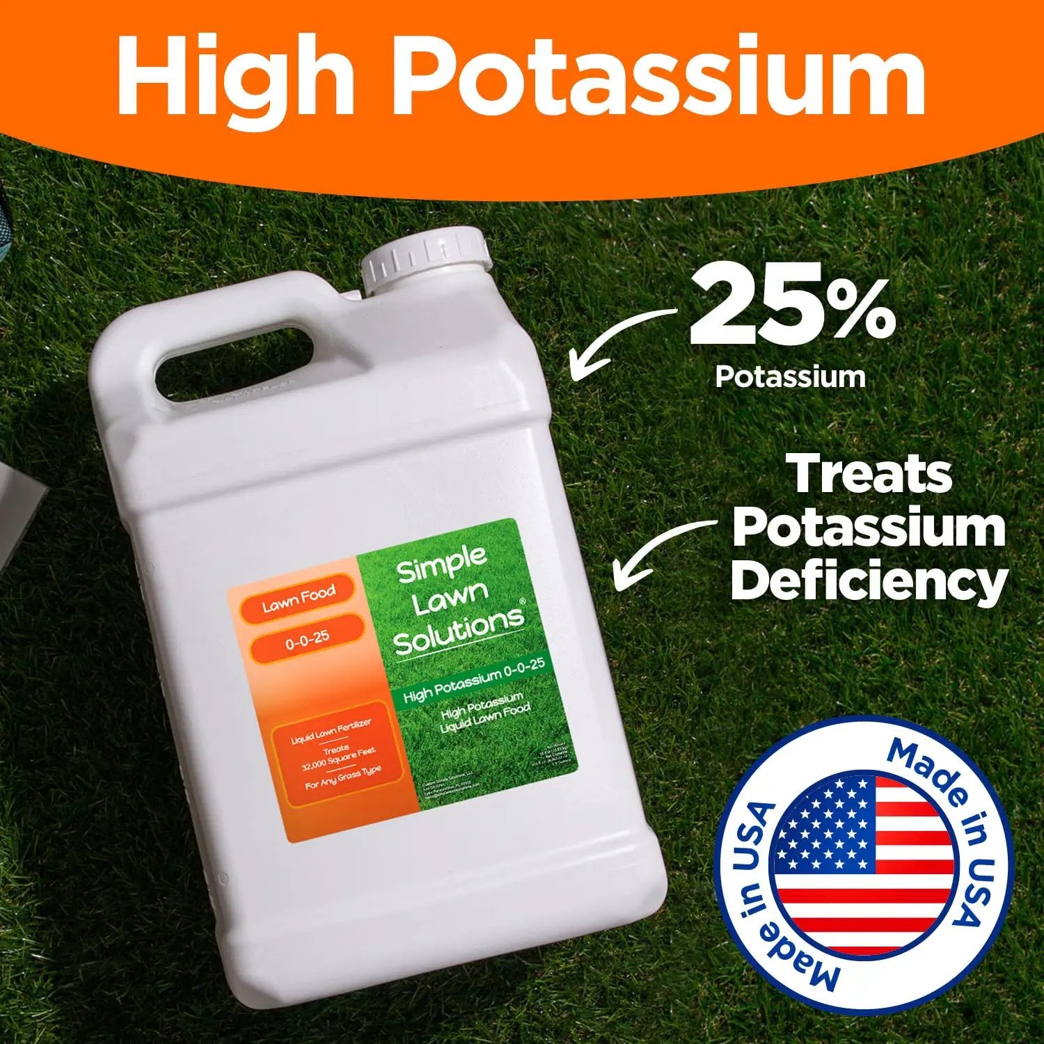 Simple Lawn Solutions - High Potassium Lawn Food Liquid Fertilizer 0-0-25 - Concentrated Spray - Turf Grass Vigor and Plant Hardiness - Summer and Fall - Any Grass Type (2.5 Gallon) by GreenHaven Gardens