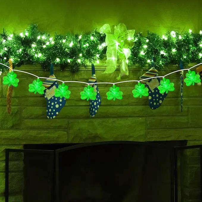 8.5FT Clear Green Shamrock Lights, St Patricks String Lights Outdoor Waterproof with 10 LED Light for rish Shamrock St Patrick's Day Party Indoor Home Garden Decorations by GreenHaven Gardens