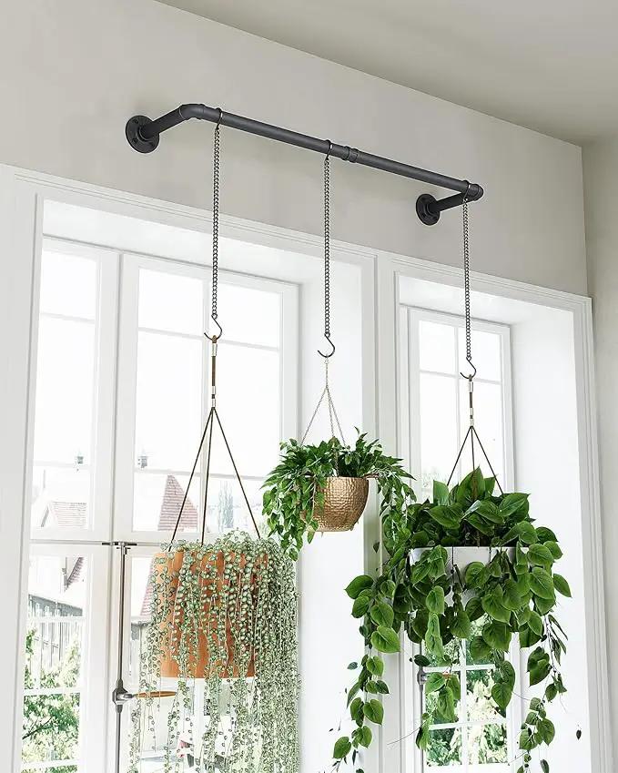 Plant Hanger Indoor, Hanging Planters Rod for Indoor Plants with 3 Hanging Chains, Wall Plant Hanging Rod for Window Ceiling, 38.2 Inch, Metal/Black, Pots Not Included… by GreenHaven Gardens