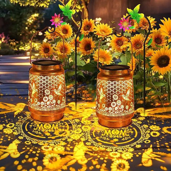 2 Pack Solar Lanterns Outdoor Garden Decor with Shepherd Hook, Gardening Gifts for Mom Grandma Women Hummingbird Sunflower Metal Decor Waterproof Solar Lights LED Decorative for Garden Yard Patio by GreenHaven Gardens