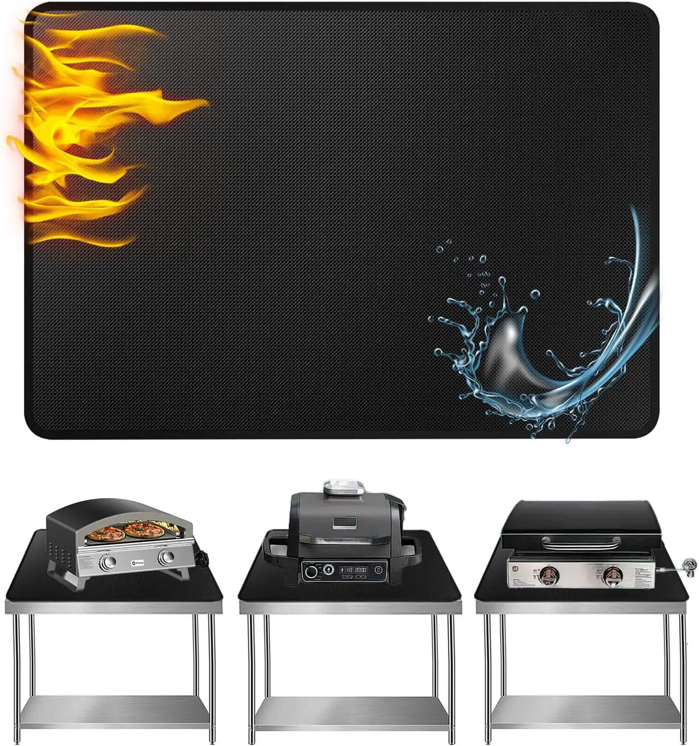 Heat Resistant Grill Mat, 24 x 31 inches Double-sided fireproof and waterproof BBQ protection mat Multi-Purpose for Grills Pizza Ovens Smokers Black by GreenHaven Gardens