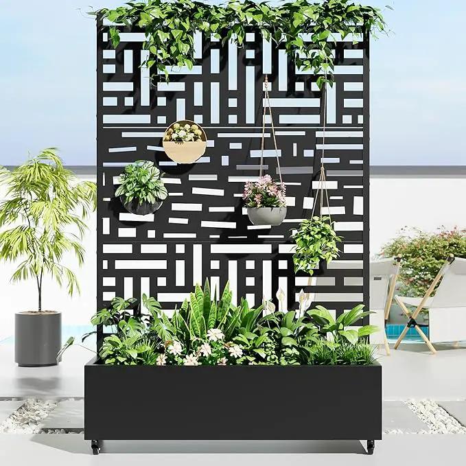 Casaphoria Metal Raised Garden Bed with Trellis and Wheels, 72"x47"x16" Planter Box for Climbing Plants, Vegetables & Vines, Features Drainage Holes and Privacy Screen, Black(Helen&Gerald) by GreenHaven Gardens