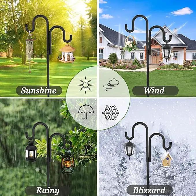 Double Shepherds Hooks for Outdoor, Bird Feeder Pole with 5 Prongs Base, Heavy Duty Garden Hook for Lantern, Wind Chime and Hummingbird Feeder, 76 Inch, 2 Pack by GreenHaven Gardens