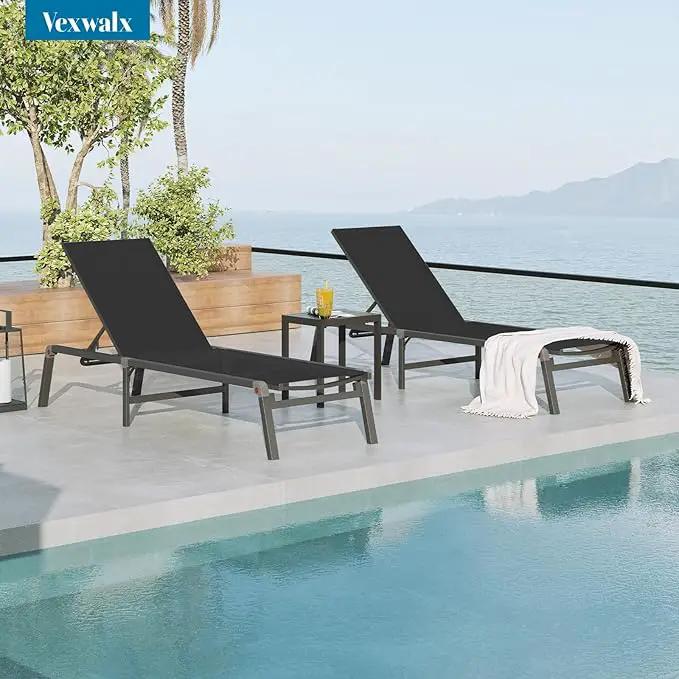 Chaise Lounge Outdoor, Foldable Aluminum Pool Lounge Chairs with 5 Positions Recliner - Free Assembly - Patio Chaise Lounge Chair for Poolside, Beach, Yard (Black) by GreenHaven Gardens