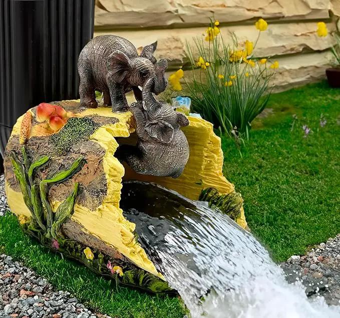 Teaeeno Twin Elephants Decor Gutter Downspout Extension Decorative,Animal Statue Outdoor Decor,3"×4" Rain Gutter Downspout Splash Block,Garden Splash Block Outdoor Sculpture,Rain Downspout Diverter by GreenHaven Gardens