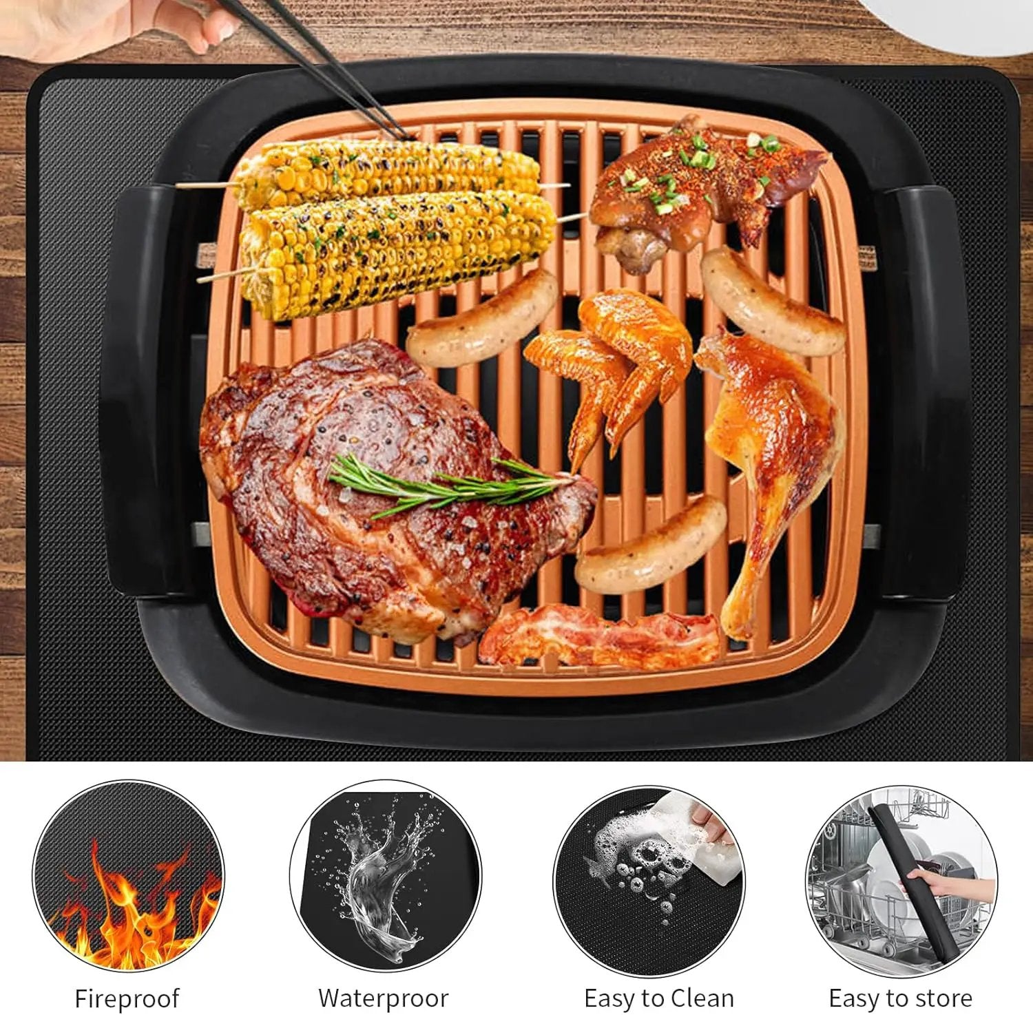 Heat Resistant Grill Mat, 24 x 31 inches Double-sided fireproof and waterproof BBQ protection mat Multi-Purpose for Grills Pizza Ovens Smokers Black by GreenHaven Gardens
