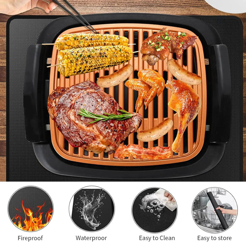 Heat Resistant Grill Mat, 24 x 31 inches Double-sided fireproof and waterproof BBQ protection mat Multi-Purpose for Grills Pizza Ovens Smokers Black by GreenHaven Gardens