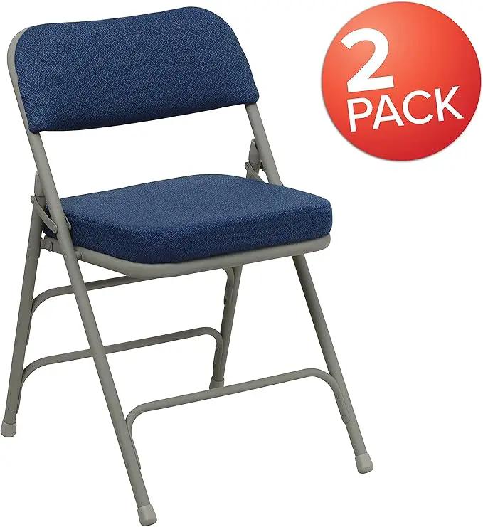 Flash Furniture Hercules Series Metal Folding Chairs with Cushioned Seat, Fabric Upholstered Event Chairs with 300-lb. Static Weight Capacity, Set of 2, Navy by GreenHaven Gardens