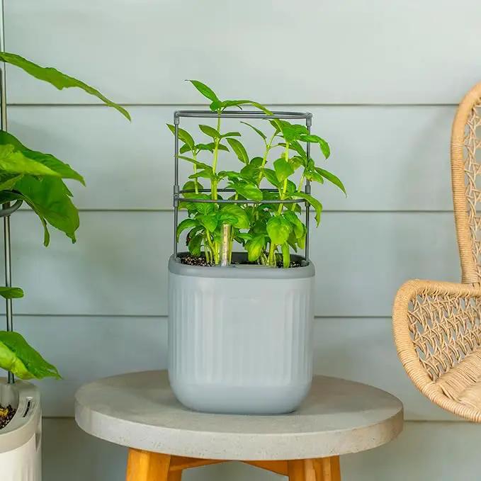 Vego garden Mini Planter Indoor Pots with Trellis Self-Watering Herb Countertop Planter for Climbing Vegetables Flowers Mint Plants Cage 2 Pack- Fog Gray by GreenHaven Gardens